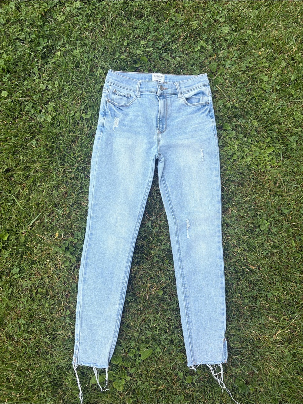 Kensie Light Blue Skinny Jeans with Frayed Hem